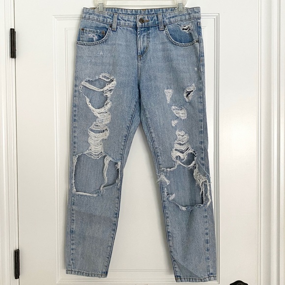 Carmar Denim - Carmar Mid Rise Straight Leg Distressed Torn Denim Jeans - 26